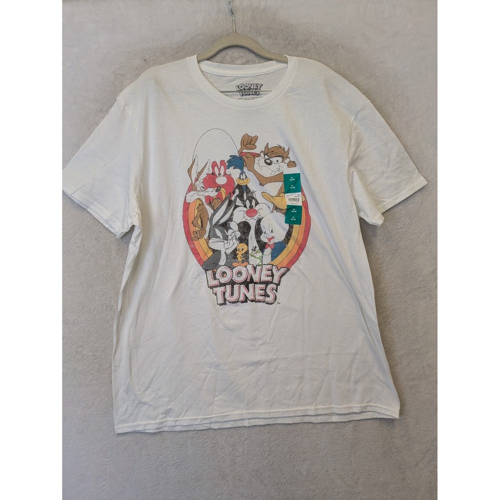 NEW Looney Tunes T-Shirt Men's XL White Retro Graphic Characters Crew Neck Tee